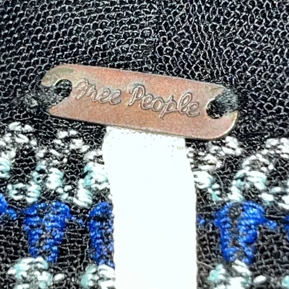 FP FREE PEOPLE STAR GAZER BLACK & BLUE LONG SLEEVE EMBROIDERED DRESS - EUC -  XS